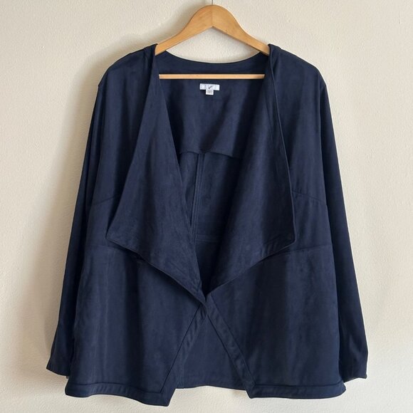 J.Jill Open Front Faux Suede Draped Jacket Womens Size 3X Stretch Panel Sleeves - Picture 1 of 6